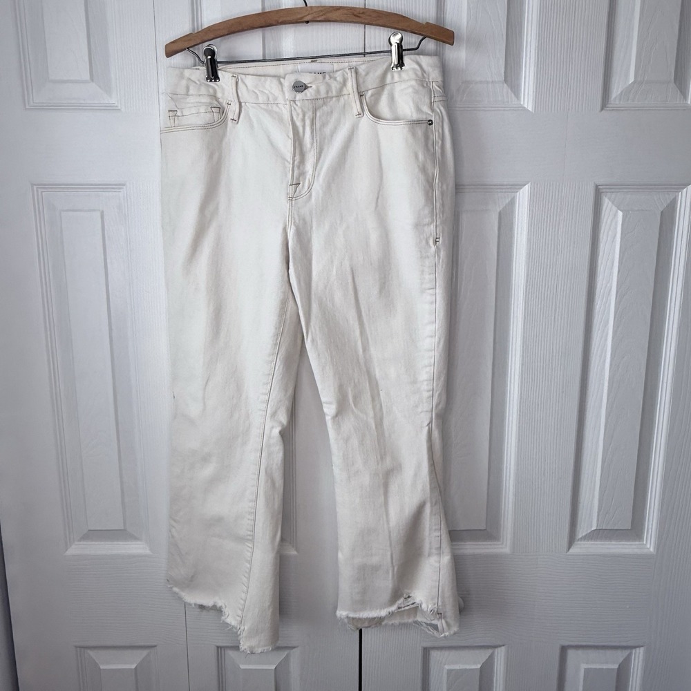 FRAME Le Crop Mini Boot Off White Denim Jeans Size 28 Raw‎ Hem Cropped
